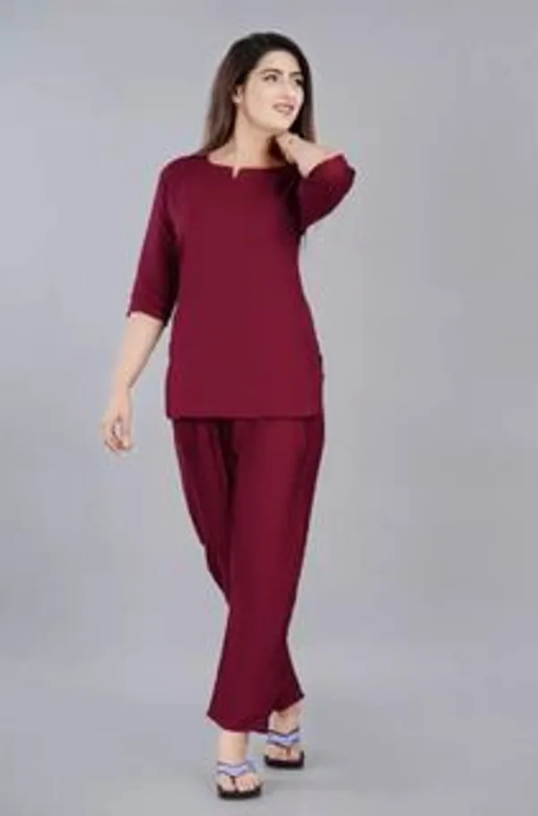 Prenterprises_Women_Night_Suit_Set_Maroon_Printed