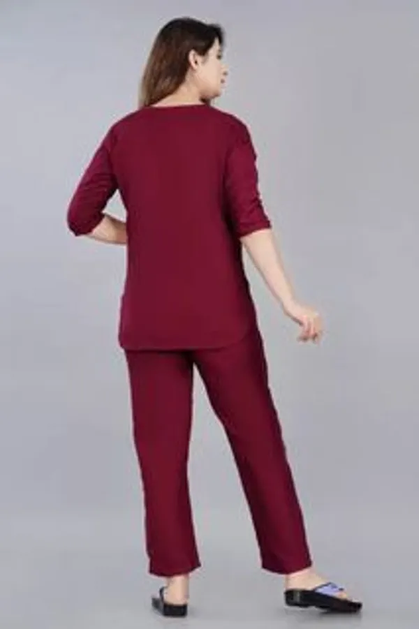 Prenterprises_Women_Night_Suit_Set_Maroon_Printed