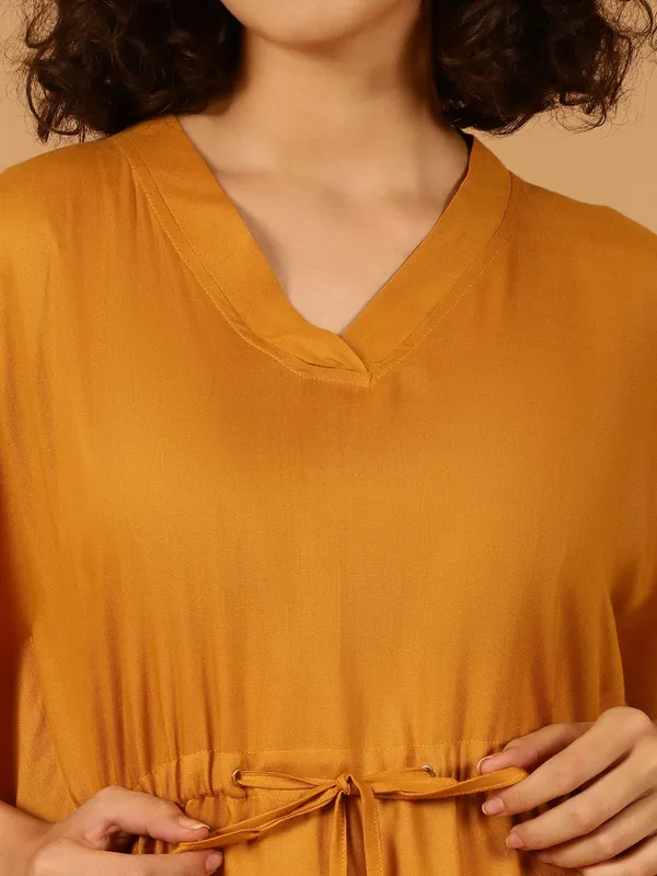 Blissence_Women_Mustard_Solid_Kaftan_Nightdress_S