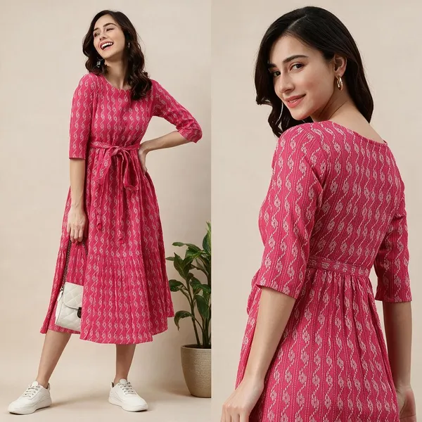 Cisnecom_Women_A_Line_Pink_White_Midi_Calf_Length_Dress