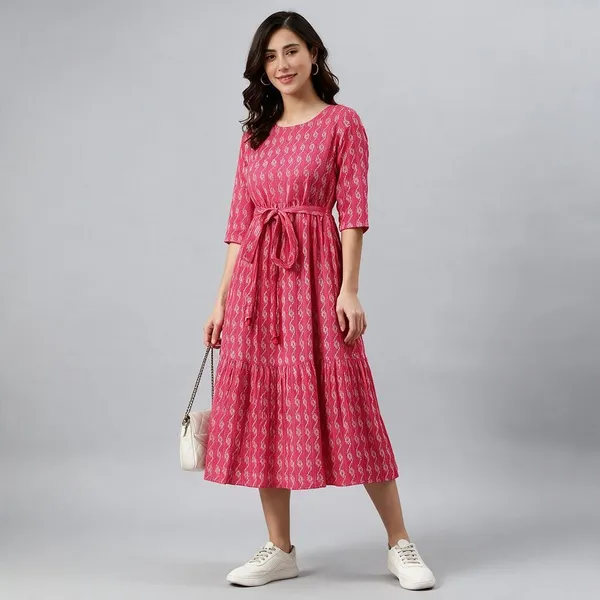 Cisnecom_Women_A_Line_Pink_White_Midi_Calf_Length_Dress