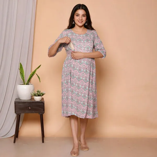 cisnecom_Printed_Cotton_Stitched_Flared_A_Line_Gown_Purple