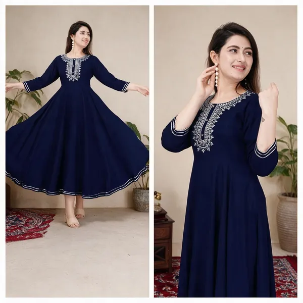Cisnecom_Solid__Anarkali_Kurta_For_Women_Blue
