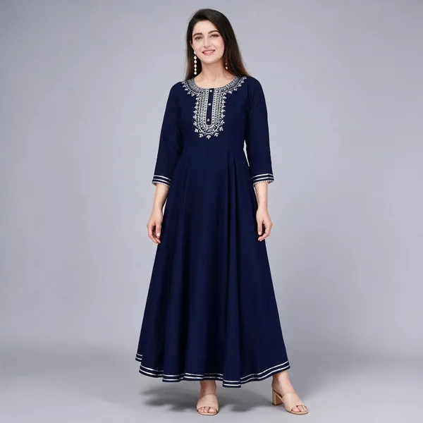 Cisnecom_Solid__Anarkali_Kurta_For_Women_Blue