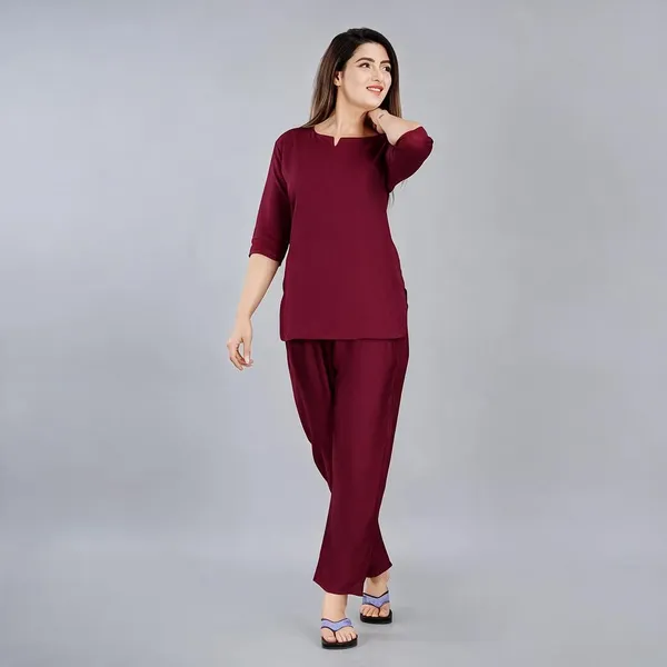 Prenterprises_Women_Night_Suit_Set_Maroon_Printed