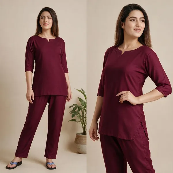 Prenterprises_Women_Night_Suit_Set_Maroon_Printed