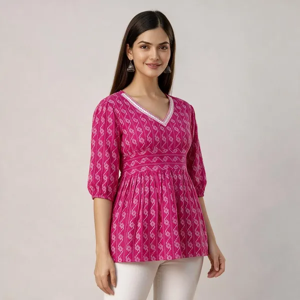 Pink_Ikat_Print_V-Neck_Peplum_Top