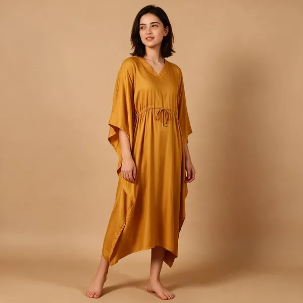 Blissence_Women_Mustard_Solid_Kaftan_Nightdress_S
