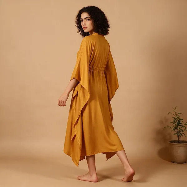 Blissence_Women_Mustard_Solid_Kaftan_Nightdress_S