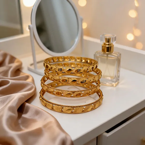 Gold_Tone_Textured_Bangle_Set_For_Women