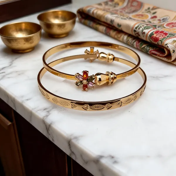 Gold_Tone_Floral_Engraved_Bracelet_For_Women