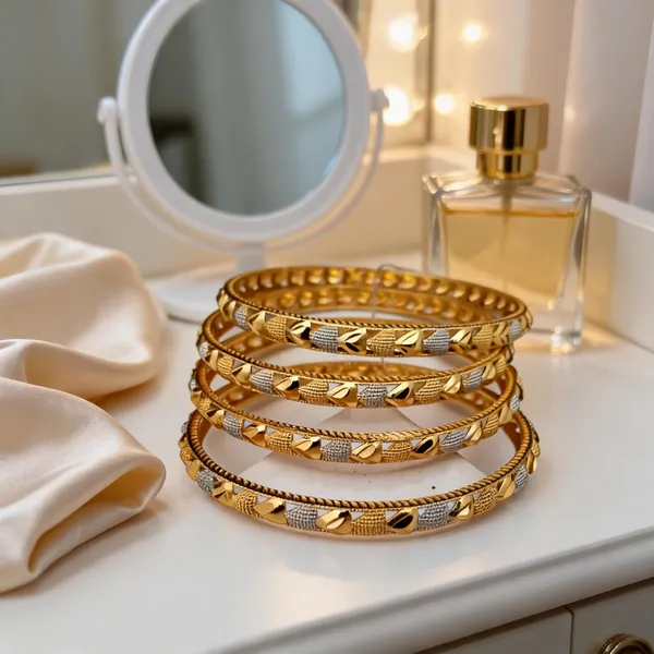 Gold_Tone_Textured_Bangle_Set_For_Women