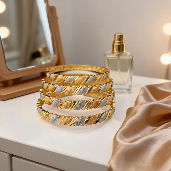 Gold_And_Silver_Tone_Textured_Bangle_Set_For_Women