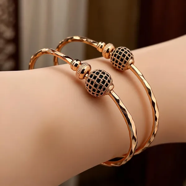 Gold_Tone_Textured_Ball_Bracelet_Set_For_Women