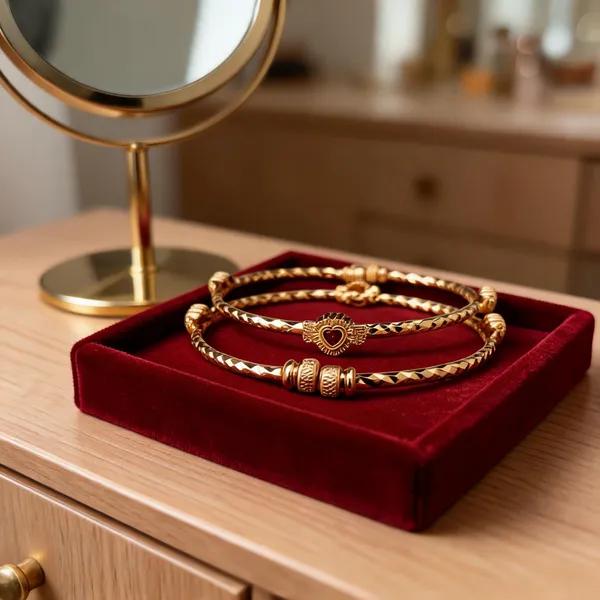 Gold_Tone_Heart_Design_Bracelet_Set_For_Women
