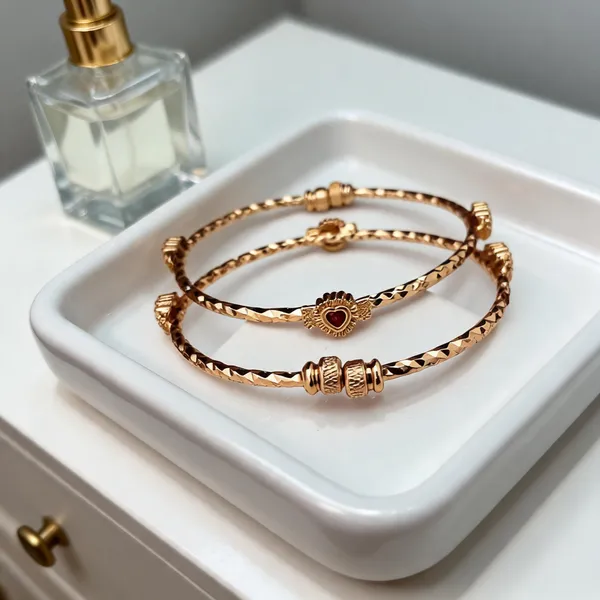 Gold_Tone_Heart_Design_Bracelet_Set_For_Women