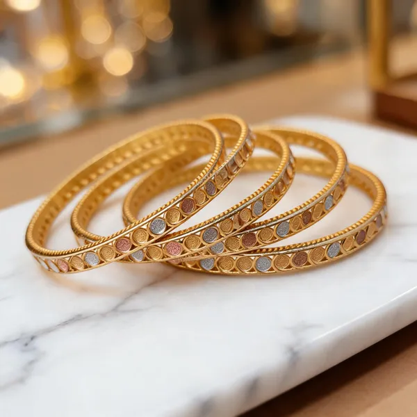 Gold-Tone_Textured_Bangle_Set_For_Women