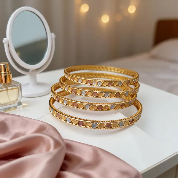 Gold-Tone_Textured_Bangle_Set_For_Women