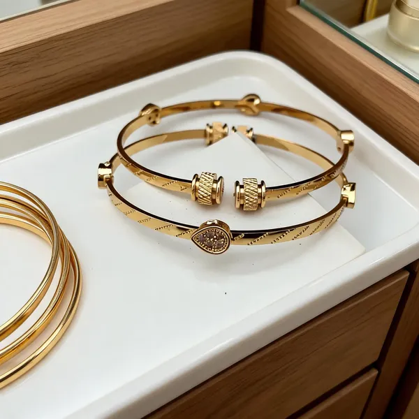 Gold_Tone_Textured_Bracelet_For_Women