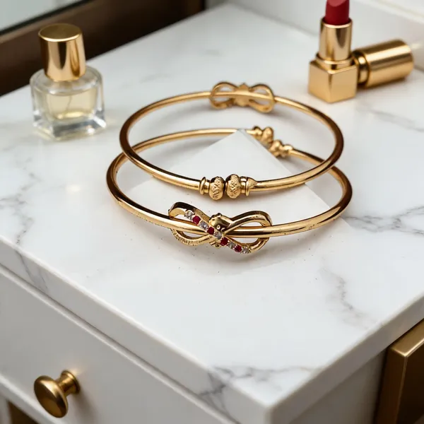 Gold_Tone_Bow_Design_Bracelet_Set_For_Women