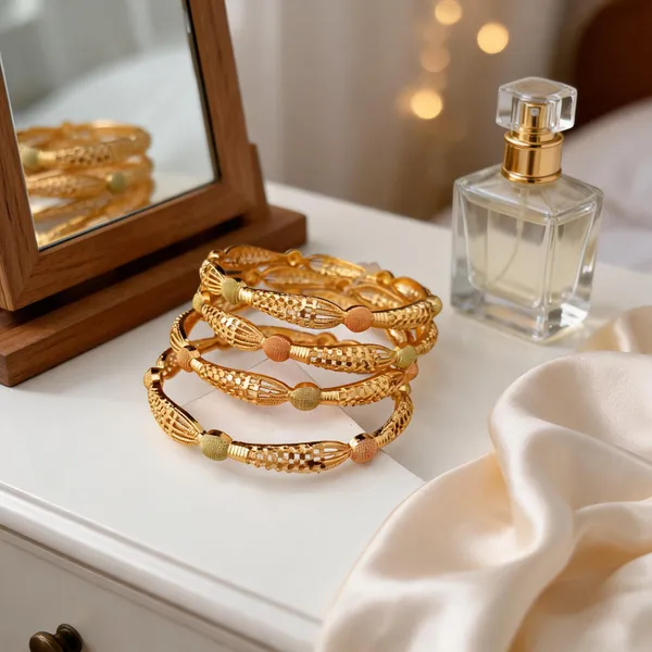 Gold_Tone_Textured_Bangle_Set_For_Women