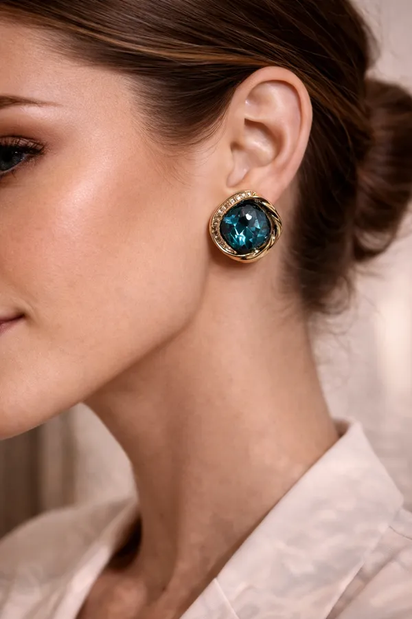 Gold_Stainless_Steel_Teal_Crystal_Stud_Earrings_For_Women