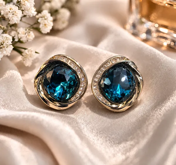 Gold_Stainless_Steel_Teal_Crystal_Stud_Earrings_For_Women
