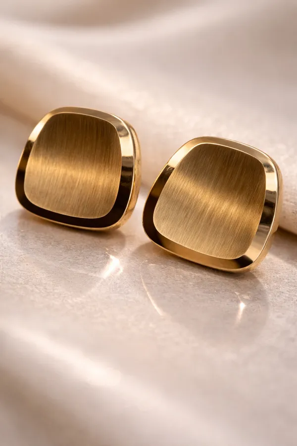 Gold_Stainless_Steel_Brushed_Finish_Statement_Stud_Earrings_For_Women