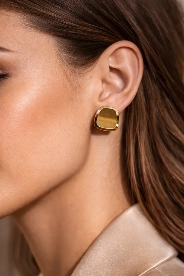 Gold_Stainless_Steel_Brushed_Finish_Statement_Stud_Earrings_For_Women