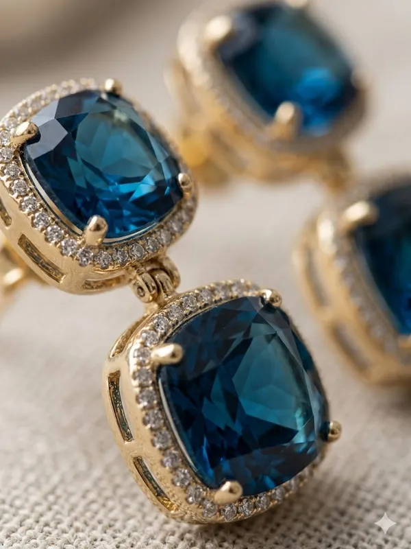 Gold_Stainless_Steel_Royal_Blue_Double_Drop_Earrings_For_Women