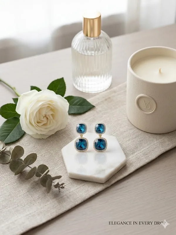 Gold_Stainless_Steel_Royal_Blue_Double_Drop_Earrings_For_Women
