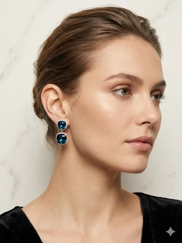 Gold_Stainless_Steel_Royal_Blue_Double_Drop_Earrings_For_Women