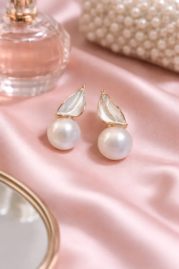 Gold_Stainless_Steel_Pearl_Drop_Leaf_Earrings_For_Women