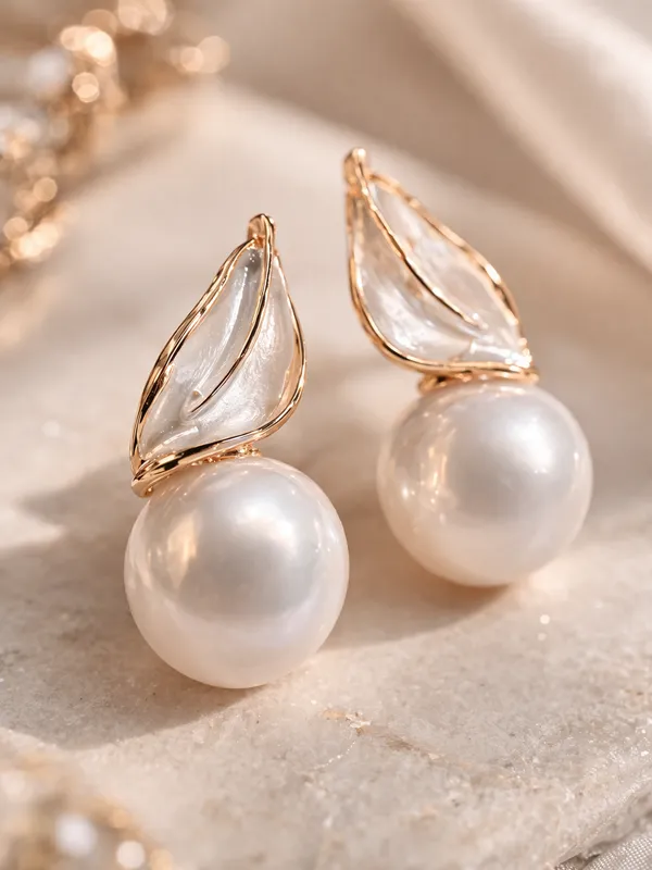 Gold_Stainless_Steel_Pearl_Drop_Leaf_Earrings_For_Women