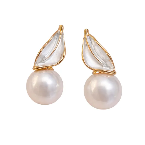 Gold_Stainless_Steel_Pearl_Drop_Leaf_Earrings_For_Women