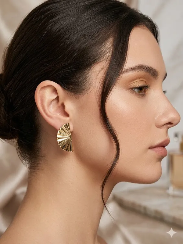 Gold_Stainless_Steel_Fan_Shaped_Stud_Earrings_For_Women