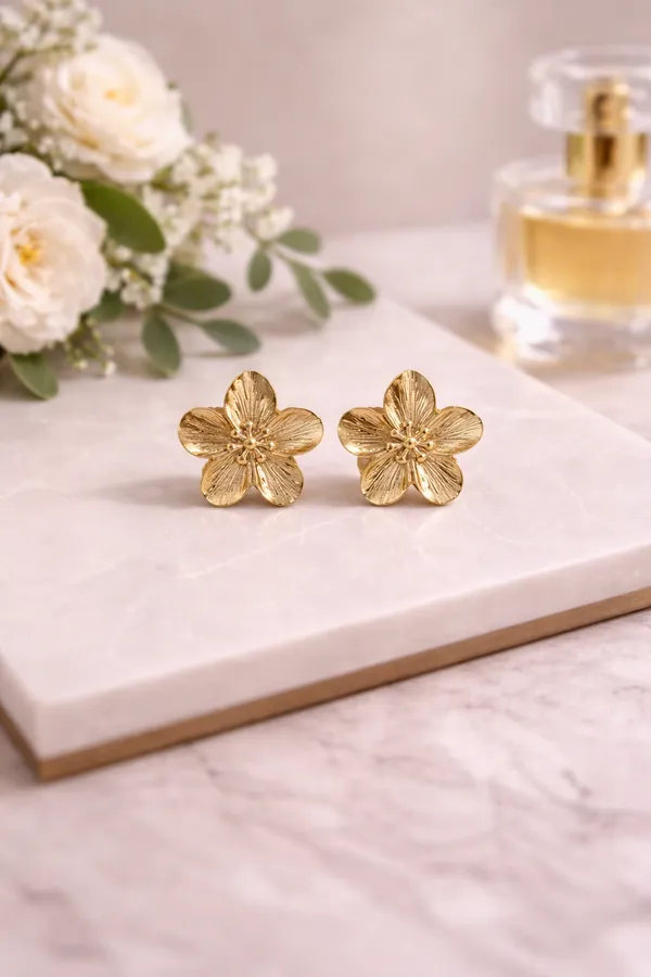 Gold_Stainless_Steel_Floral_Blossom_Stud_Earrings_For_Women