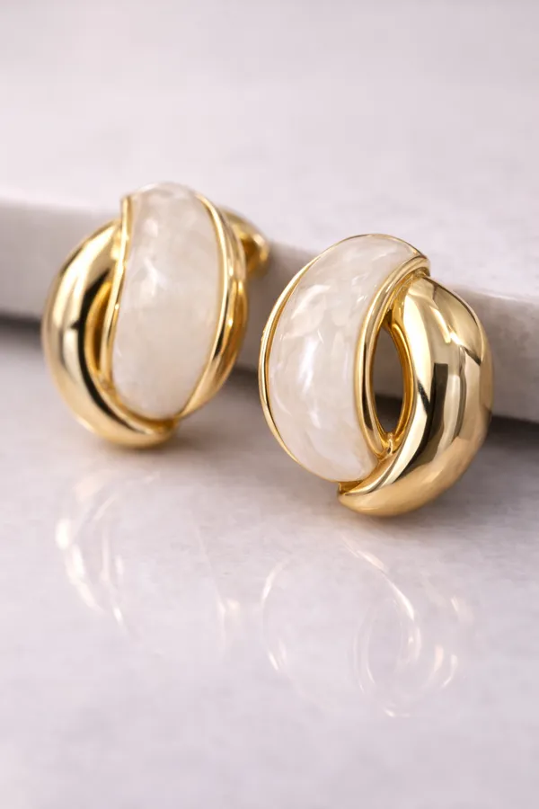 Gold_Stainless_Steel_Ivory_Inlay_Sculpted_Stud_Earrings_For_Women