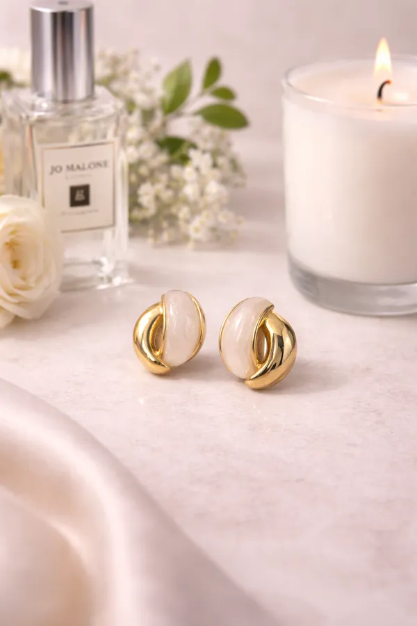 Gold_Stainless_Steel_Ivory_Inlay_Sculpted_Stud_Earrings_For_Women