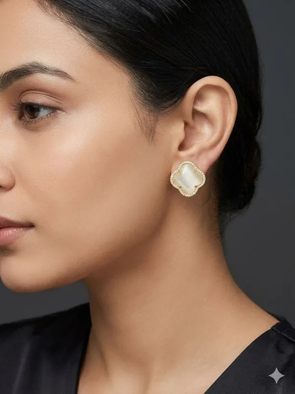 Gold_Stainless_Steel_Clover_Stone_Stud_Earrings_For_Women