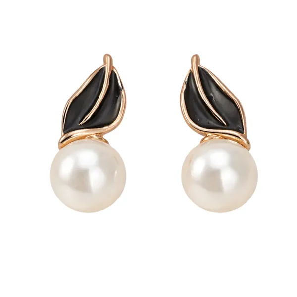 Gold_Stainless_Steel_Black_Enamel_Pearl_Drop_Earrings_For_Women