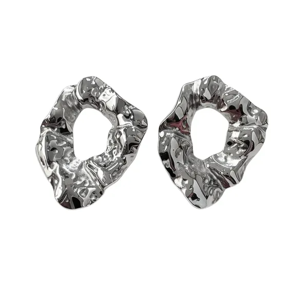 Silver_Stainless_Steel_Abstract_Molten_Texture_Stud_Earrings_For_Women