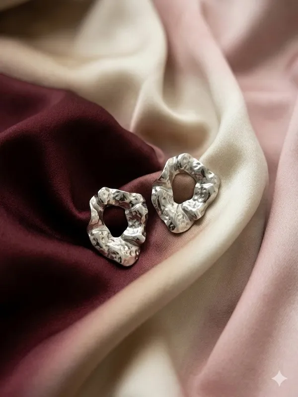 Silver_Stainless_Steel_Abstract_Molten_Texture_Stud_Earrings_For_Women