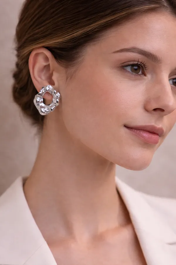 Silver_Stainless_Steel_Abstract_Molten_Texture_Stud_Earrings_For_Women