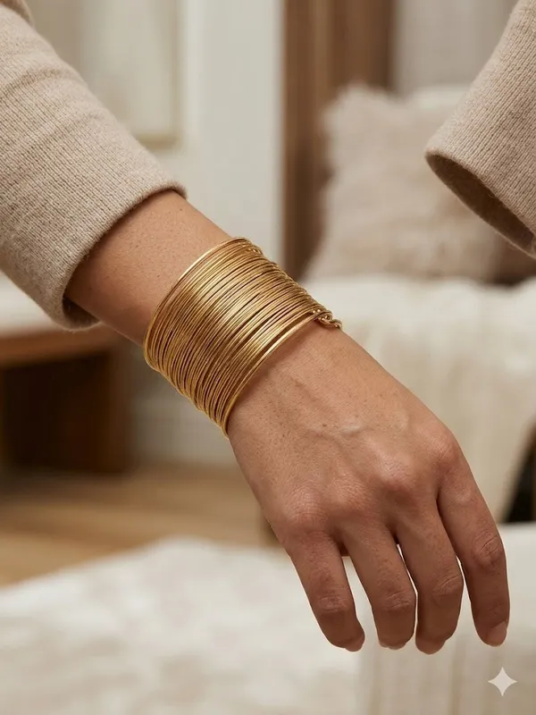 Gold_Stainless_Steel_Layered_Cuff_Bracelet_For_Women
