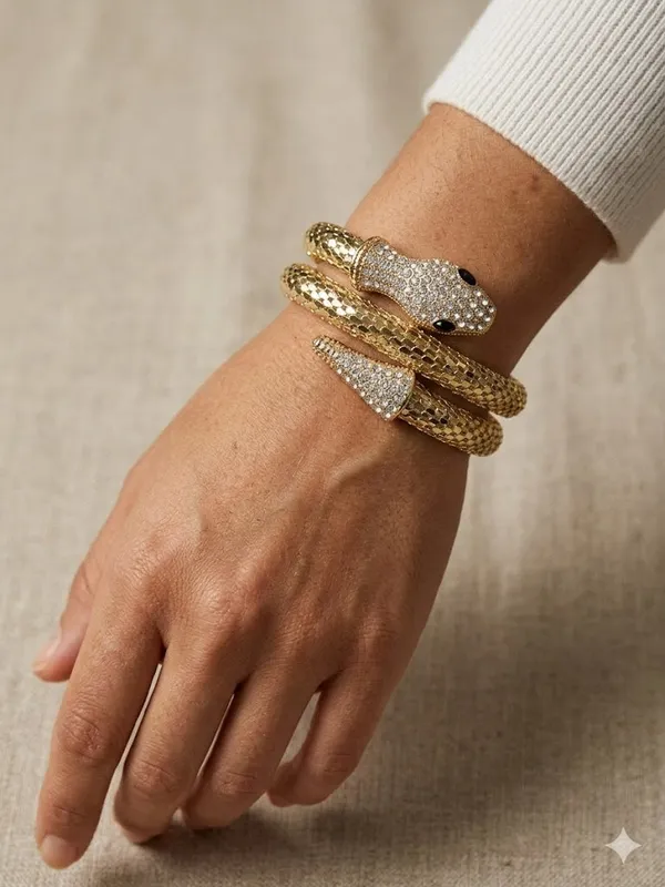 Gold_Stainless_Steel_Crystal_Studded_Snake_Wrap_Bracelet_For_Women