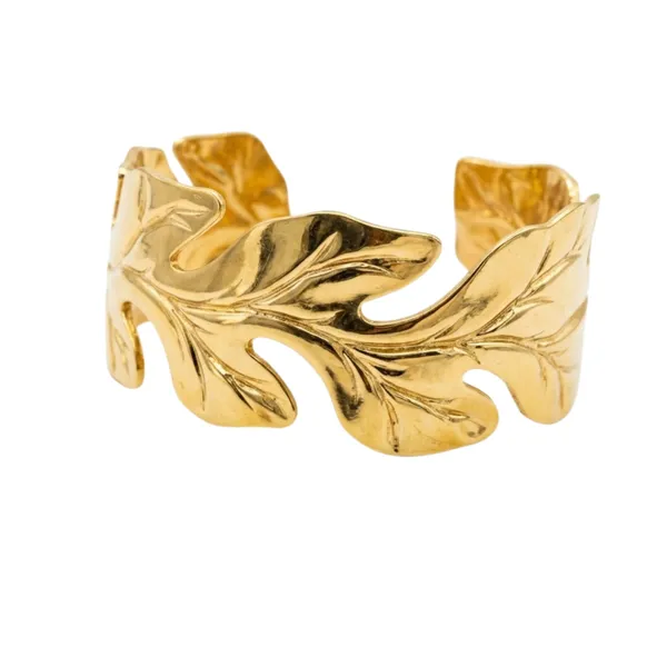 Gold_Stainless_Steel_Organic_Leaf_Sculpted_Statement_Cuff_For_Women