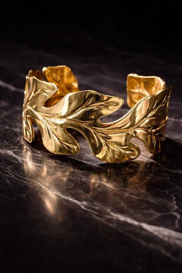 Gold_Stainless_Steel_Organic_Leaf_Sculpted_Statement_Cuff_For_Women