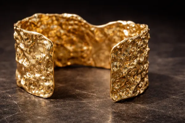 Gold_Stainless_Steel_Molten_Texture_Statement_Cuff_Bracelet_For_Women