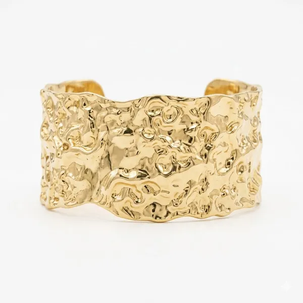Gold_Stainless_Steel_Molten_Texture_Statement_Cuff_Bracelet_For_Women